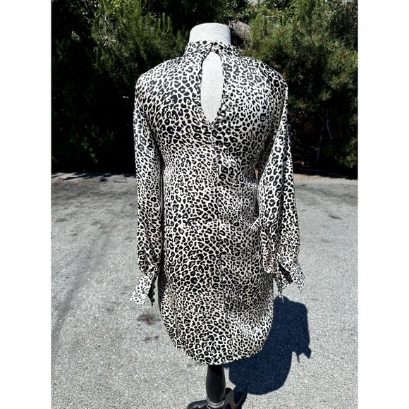 Lipsy London Dress Women Size 2 Brown Leopard Print Pullover Keyhole Neck Sheath - Picture 3 of 13